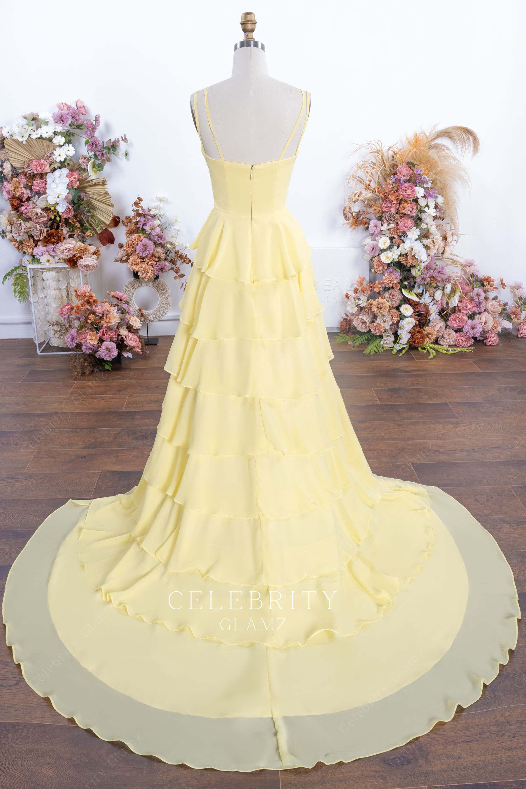 daffodil a line chapel train prom dress