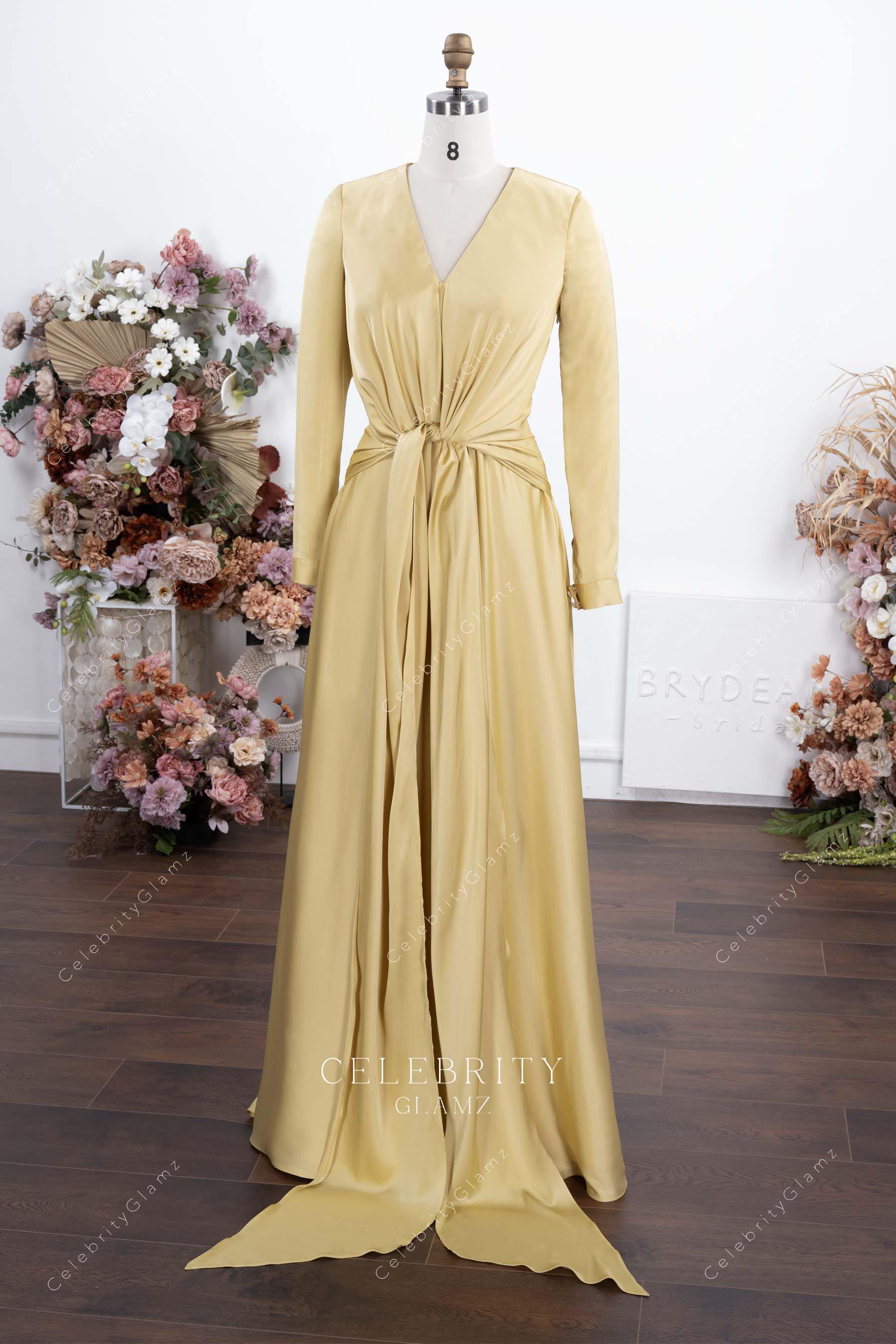 daffodil satin floor length prom dress