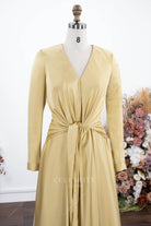 daffodil satin pleated waist prom dress