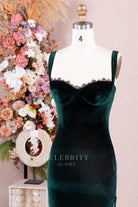 dark green velvet straps prom dress