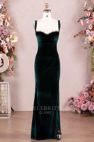 dark green velvet sweetheart neck prom dress
