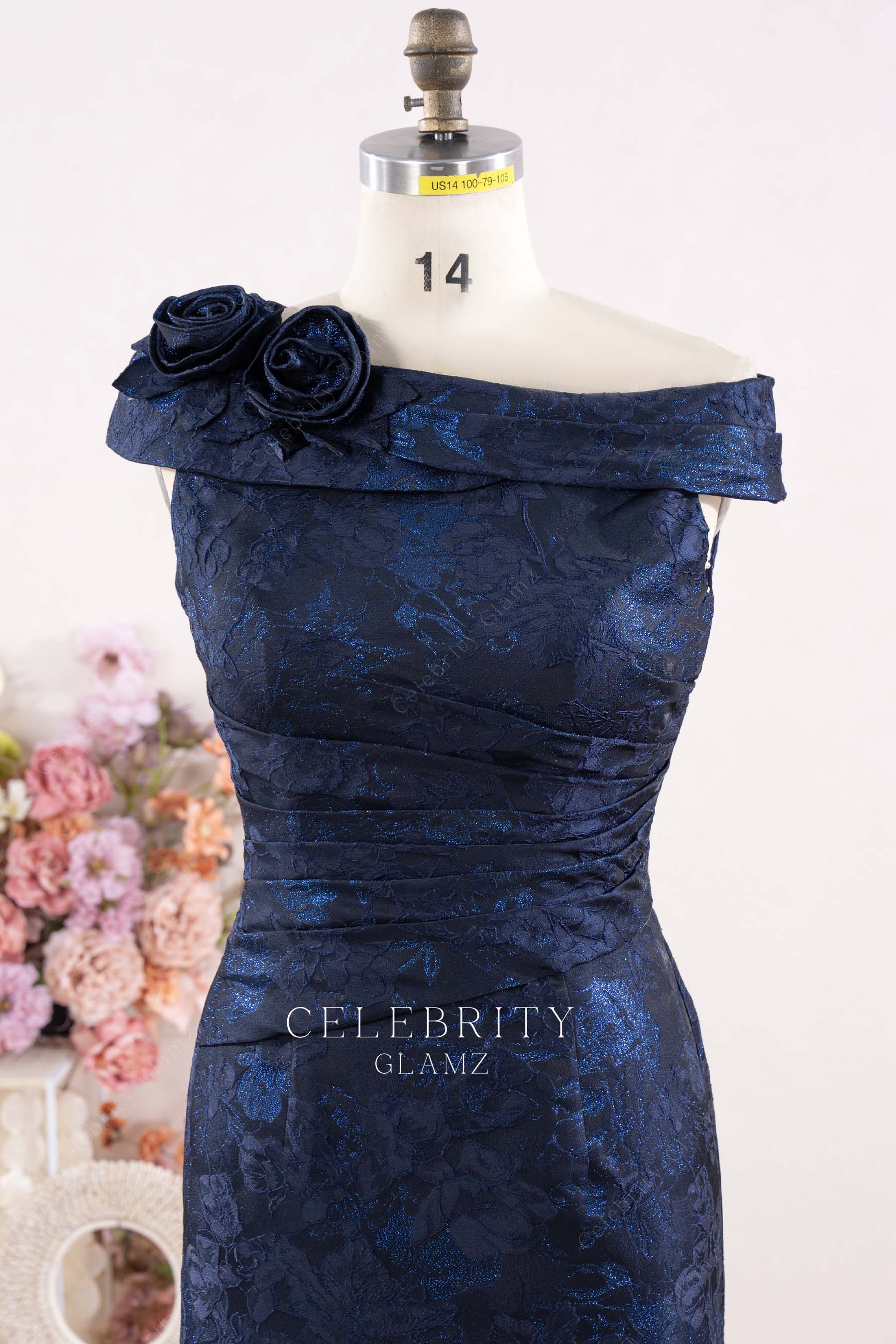 dark navy 3d floral mother of bride dress