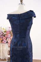 dark navy asymmetrical neckline mother of bride dress