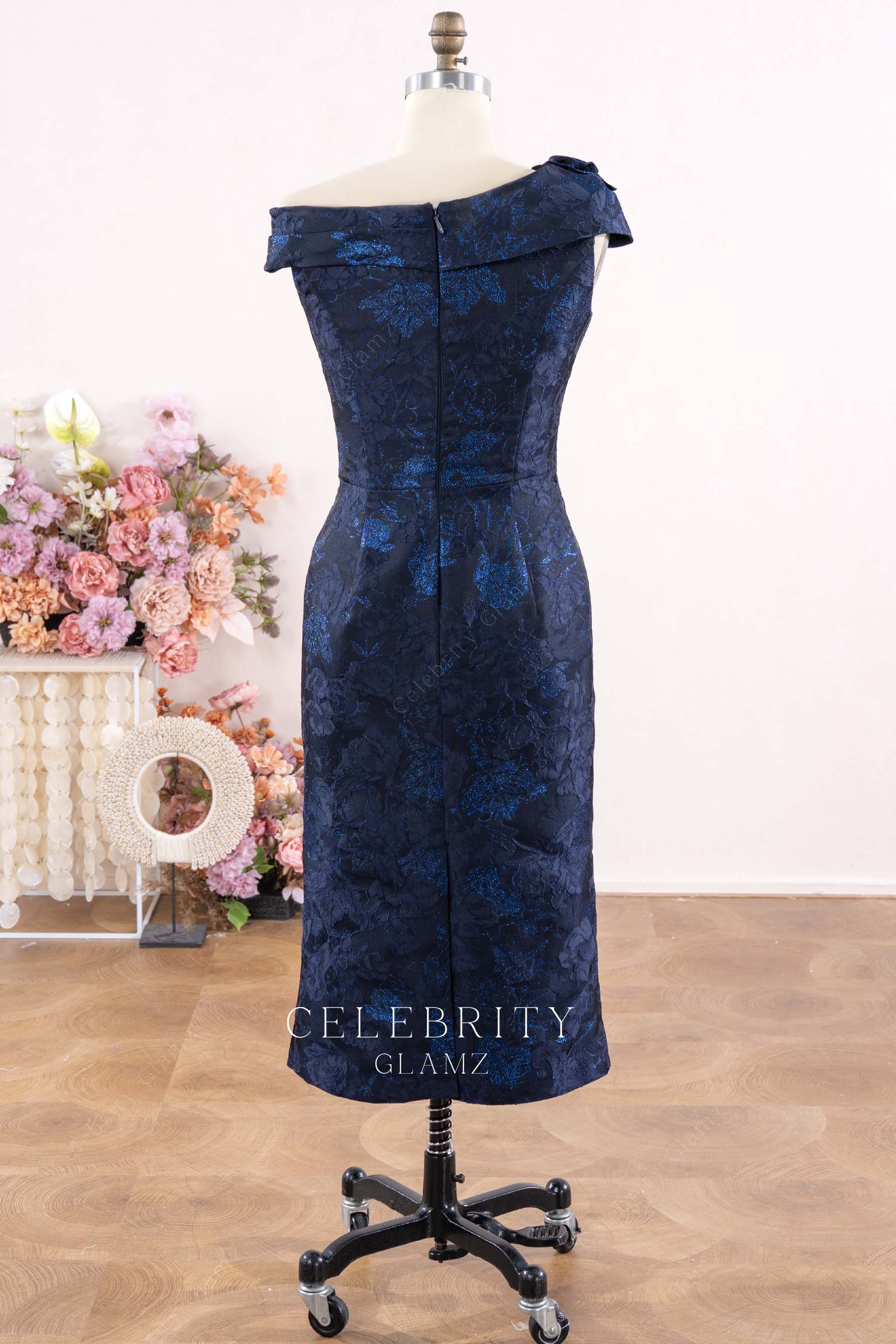 dark nay pencil mother of bride dress