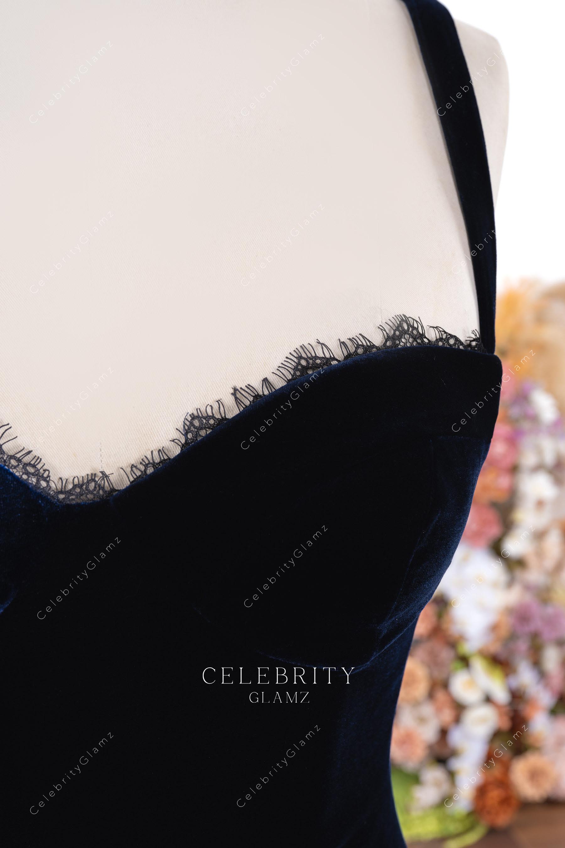 dark navy sweetheart neck evening dress