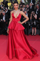 Deepika Padukone film premiere red satin a line dress