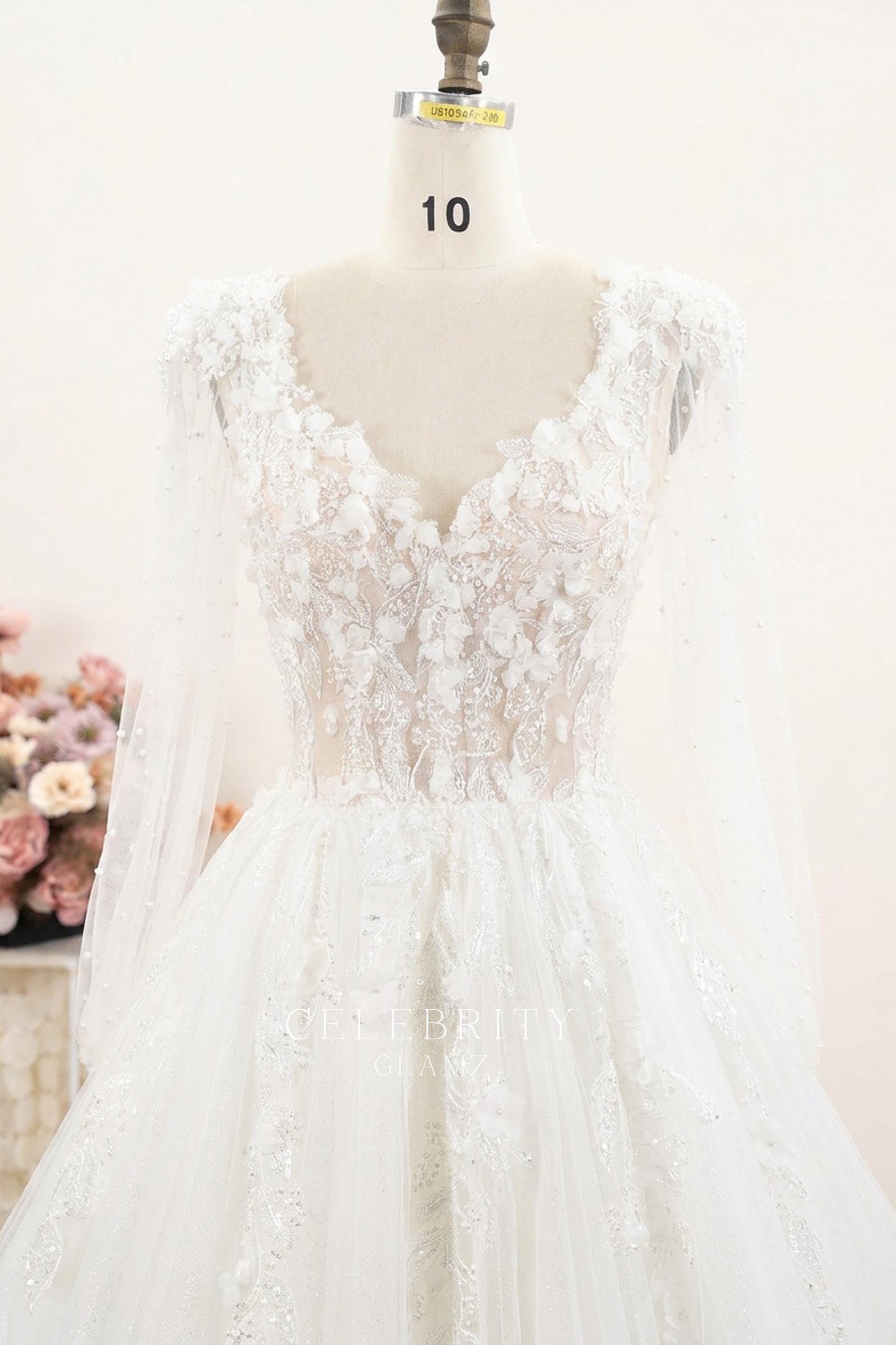 delicate 3d flower lace wedding dress