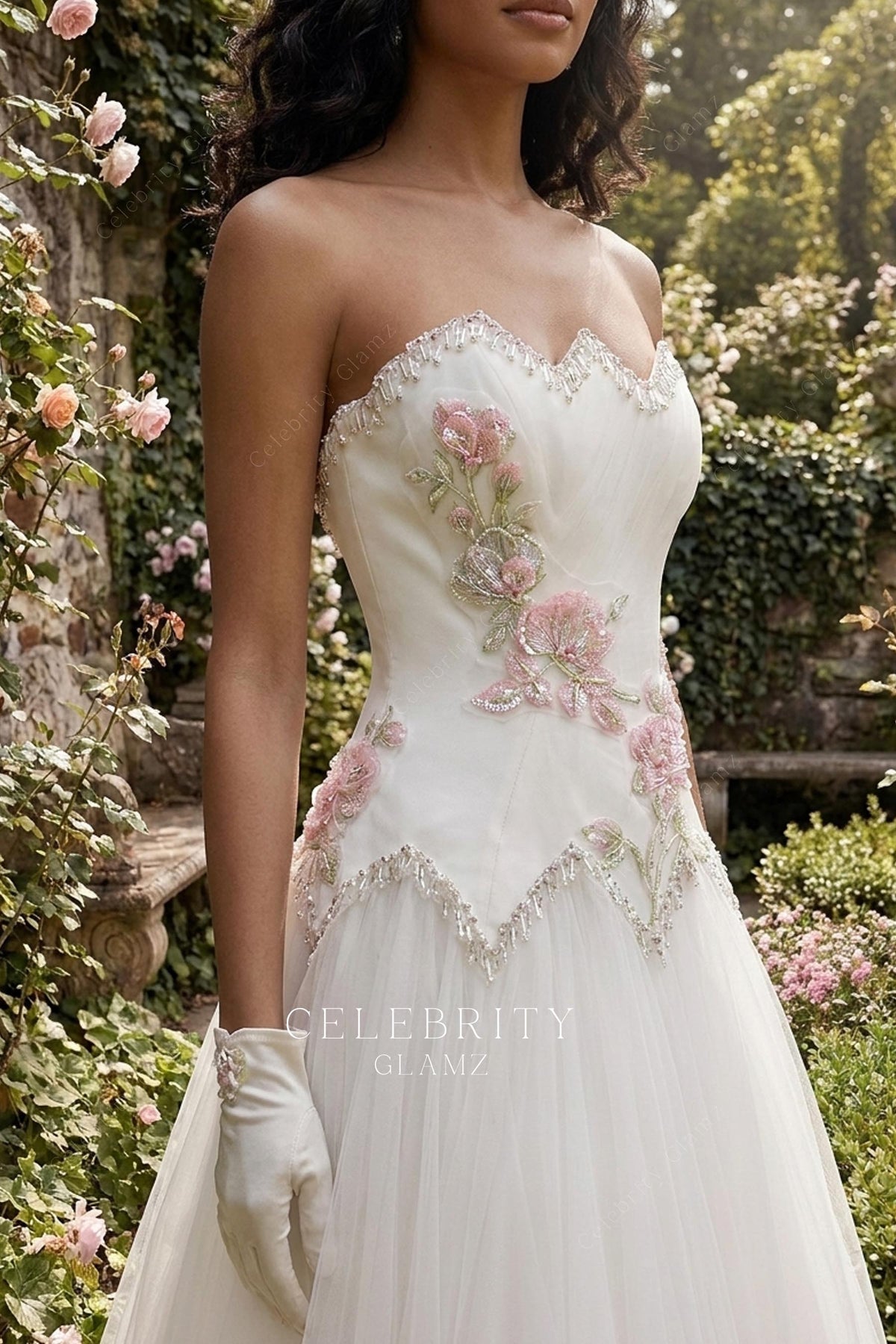 delicate beading floral lace wedding dress