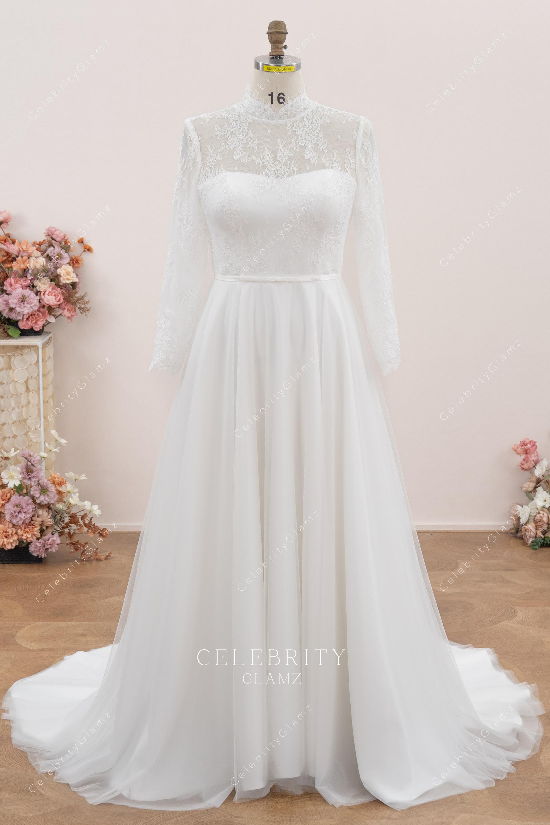 delicate lace a line wedding dress