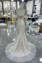 delicate lace applique court train wedding dress