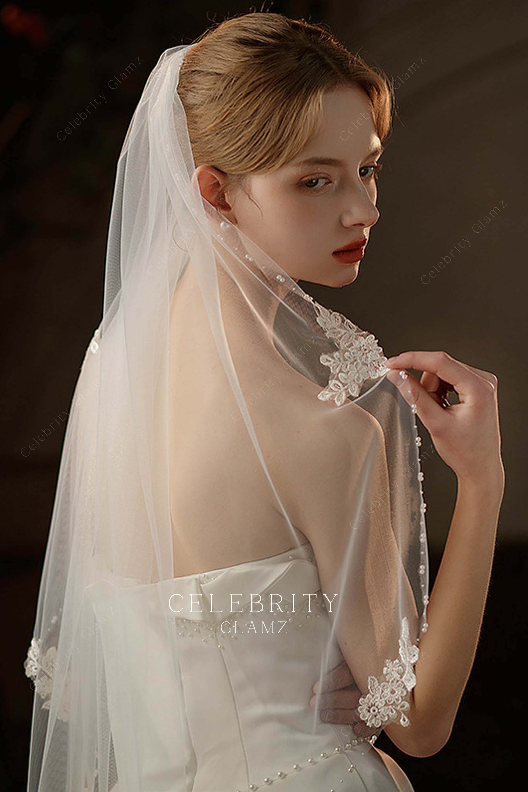 delicate lace appliques bridal veil