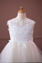 delicate lace bodice a line flower girl dress