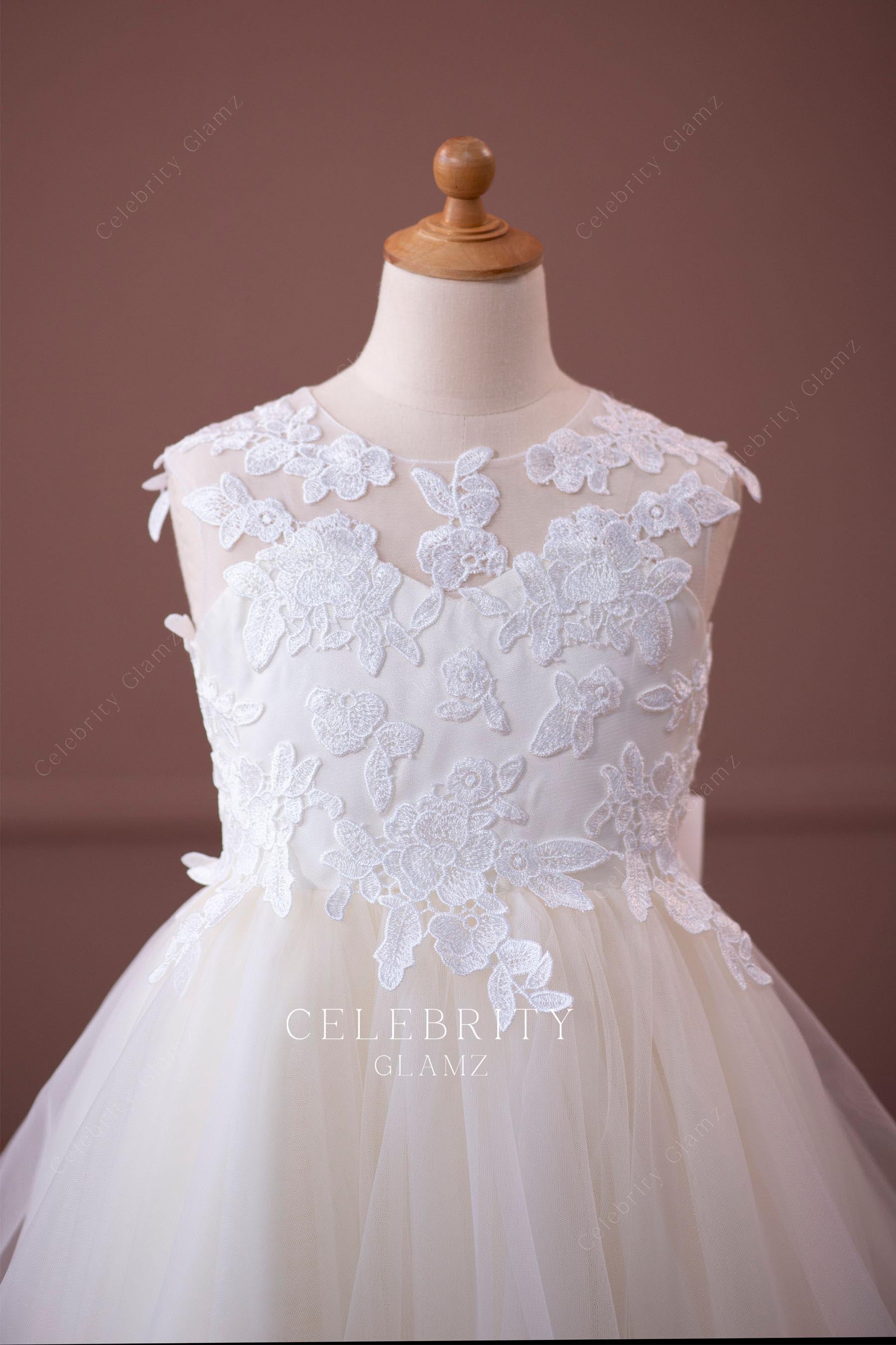 delicate lace bodice a line flower girl dress