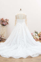 delicate lace chapel train bridal dress