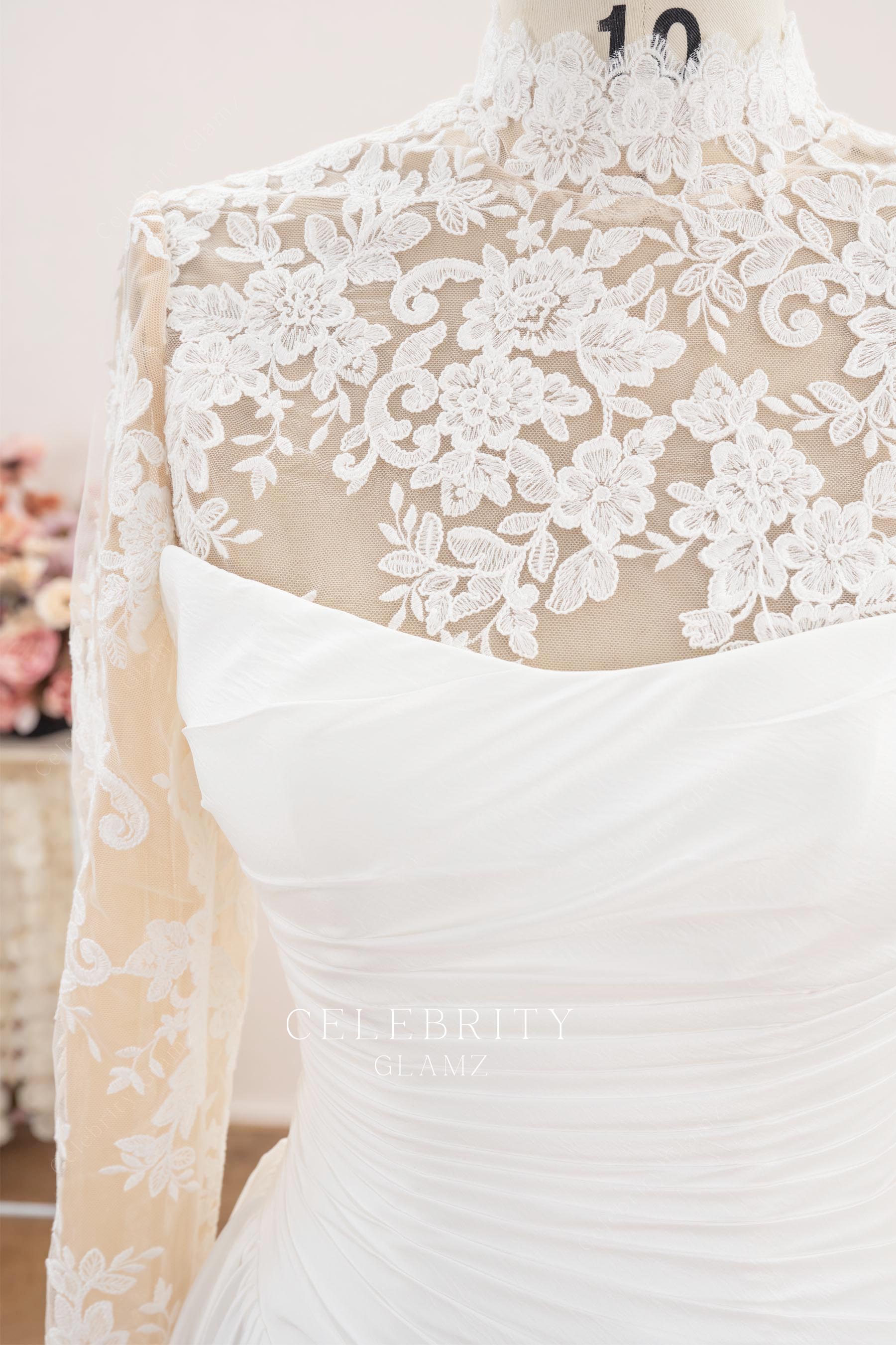 delicate lace high neck wedding dress