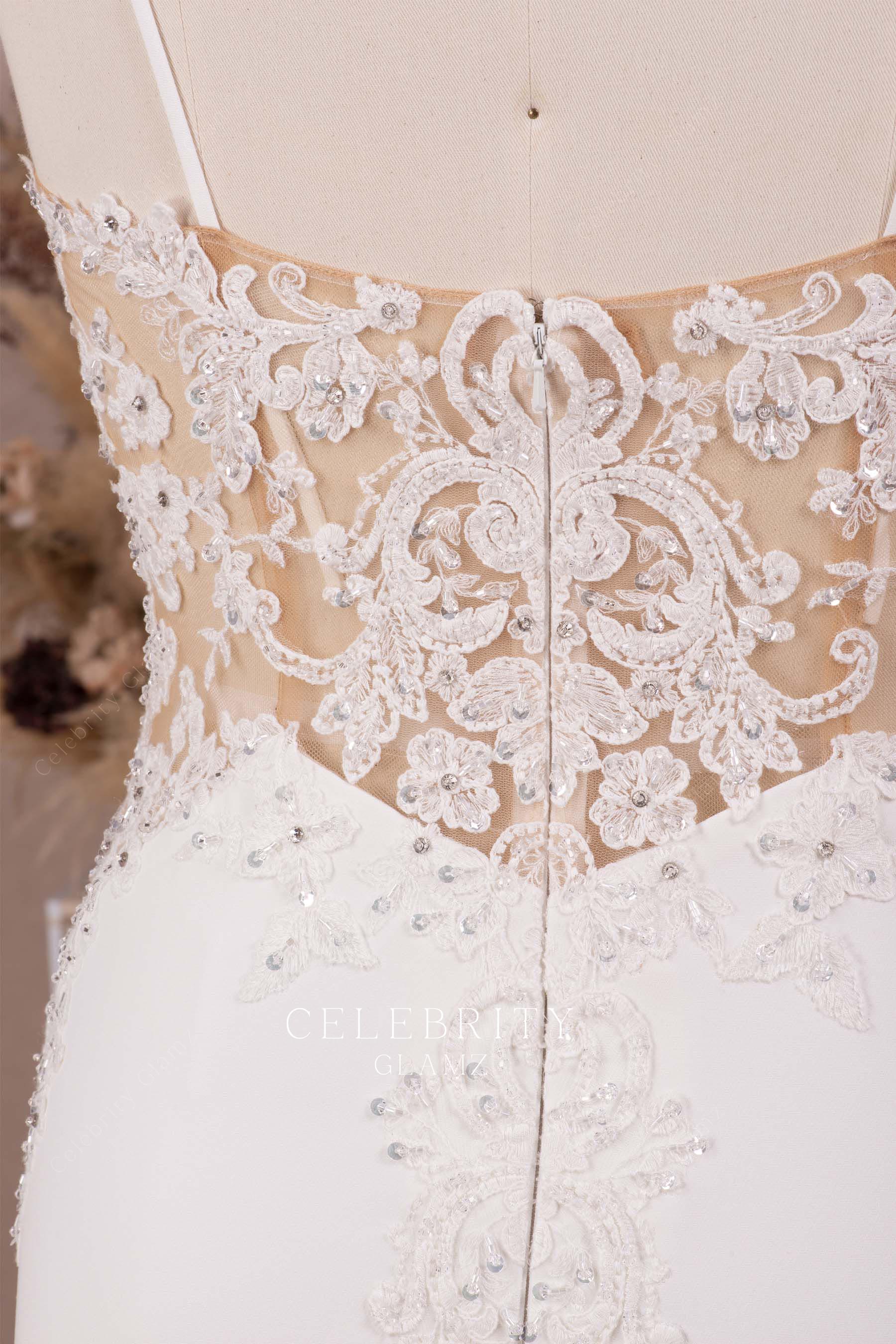 delicate lace illusion back wedding dress