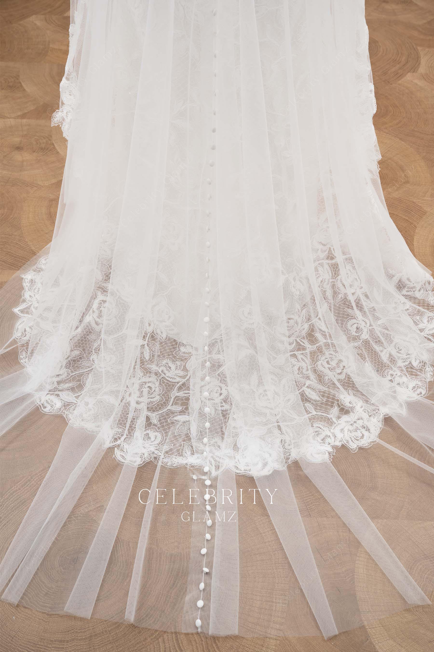delicate lace illusion tulle detachable overskirt