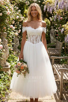 delicate lace off shoulder wedding dress