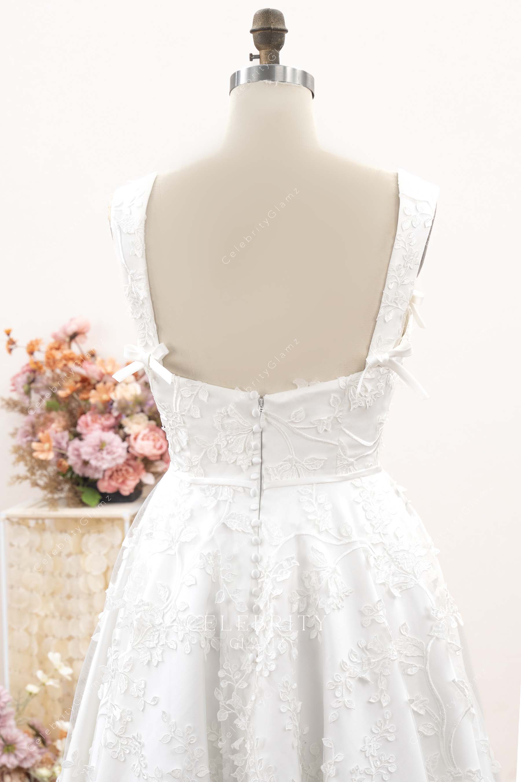 delicate lace open back bridal dress