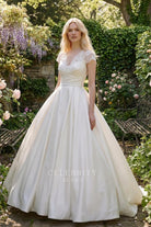 delicate lace satin bridal ballgown