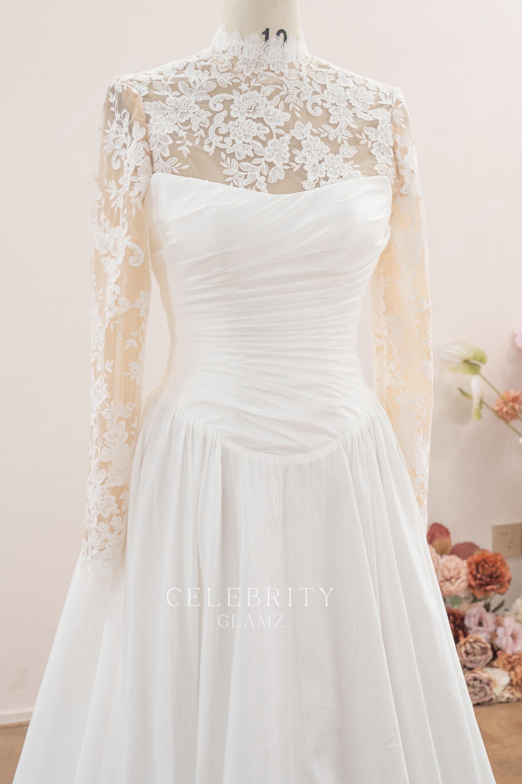 delicate lace sheer long sleeve wedding dress