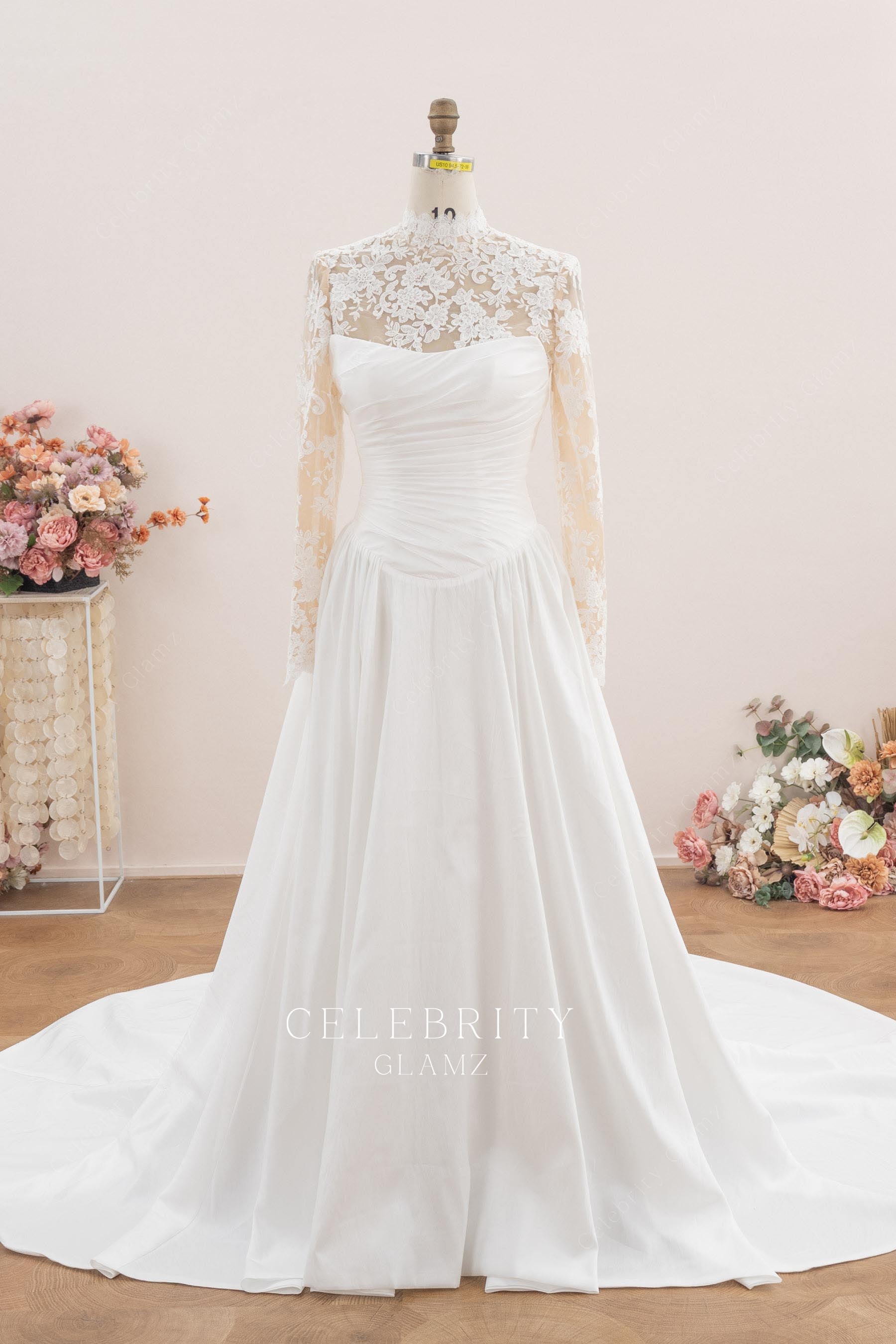 delicate lace taffeta a line wedding dress