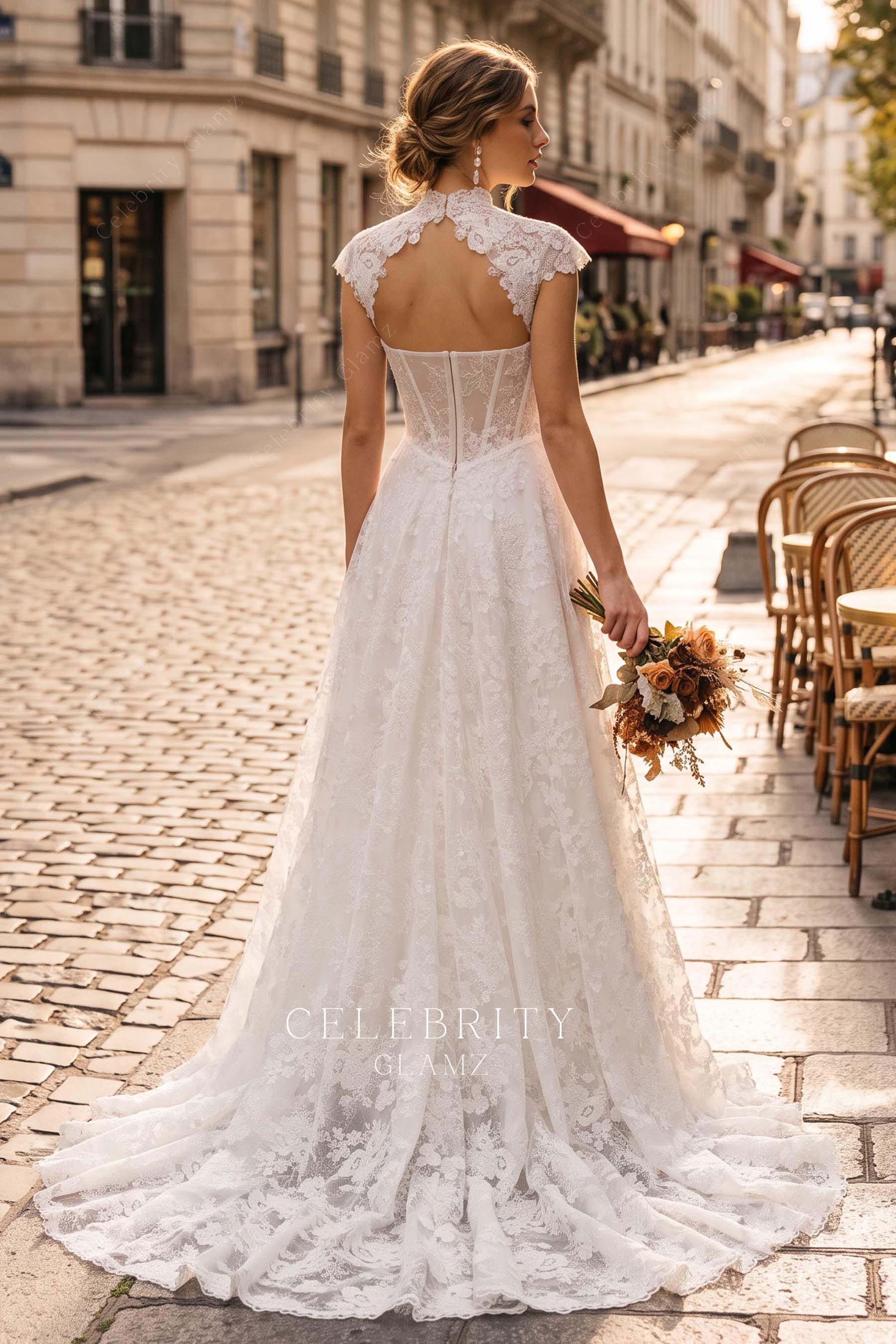 delicate lace trim a line wedding dress