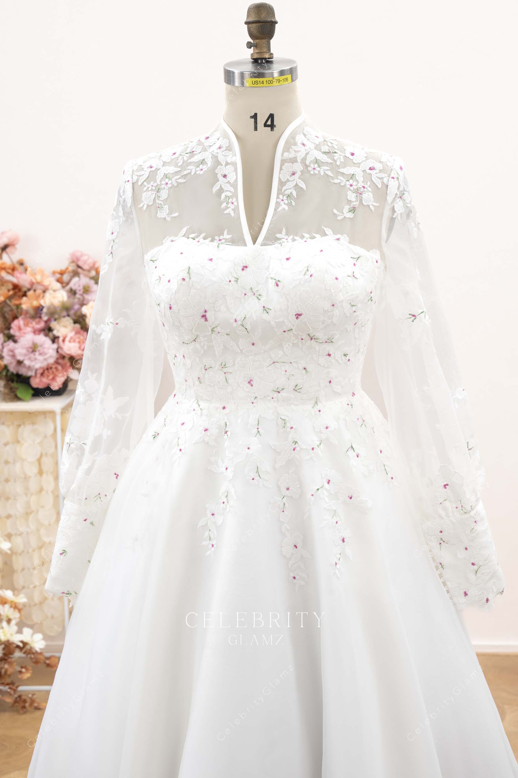 delicate lace v neck wedding dress
