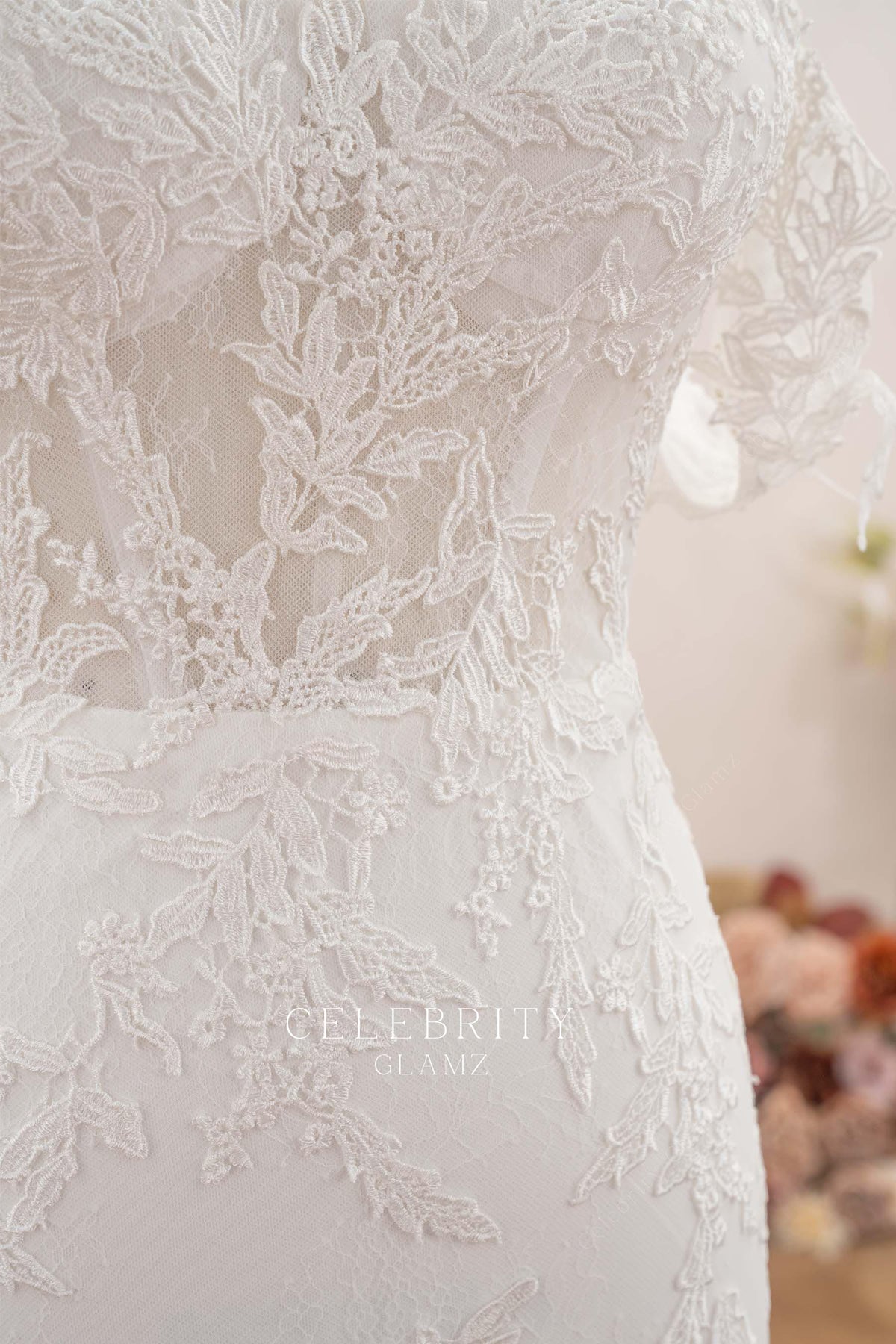 delicate leaf lace wedding dress