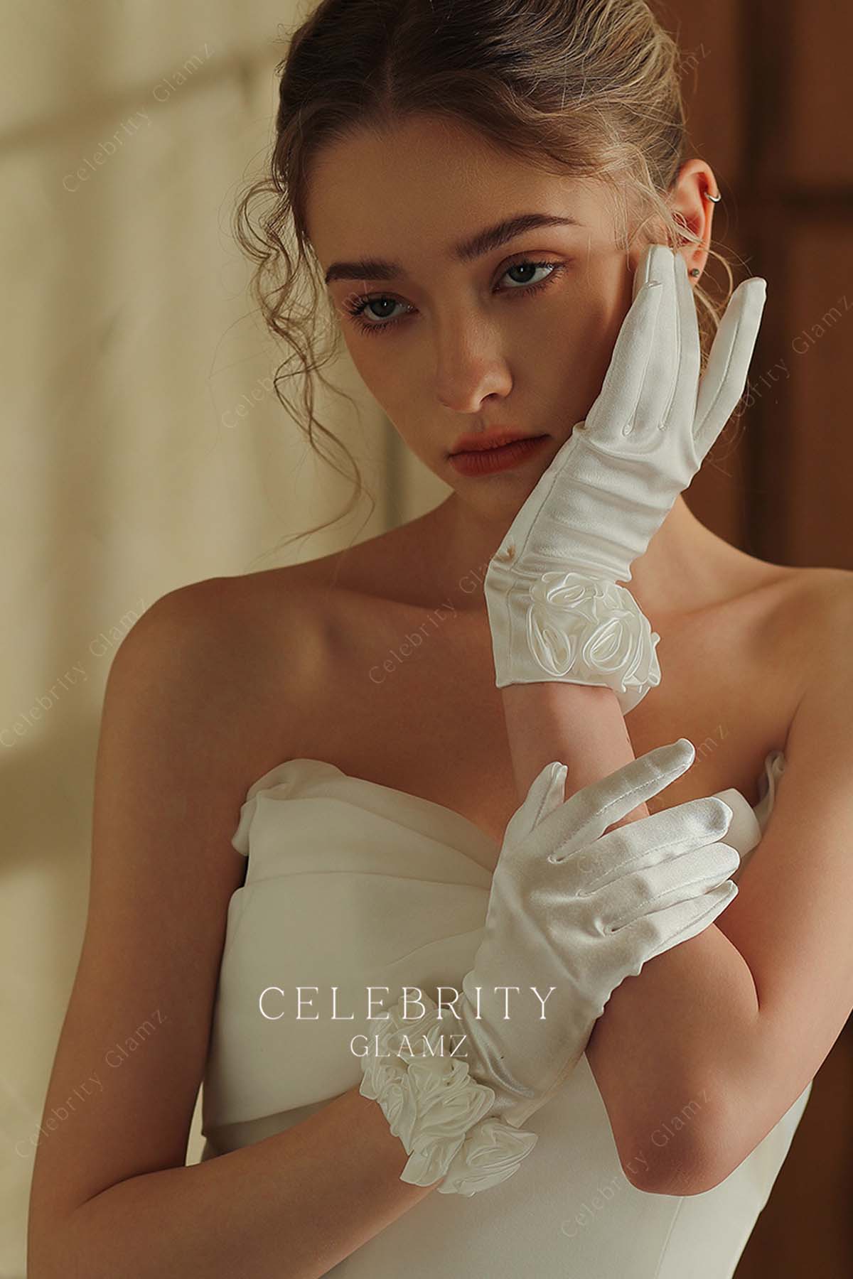 delicate rosette bridal short gloves