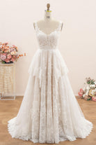 delicate ruffles lace wedding dress