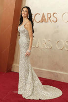 Demi Moore ruched waist 2025 Oscars red carpet dress