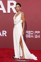 Demi Moore white sleeveless prom dress Cannes film festival red carpet 2024