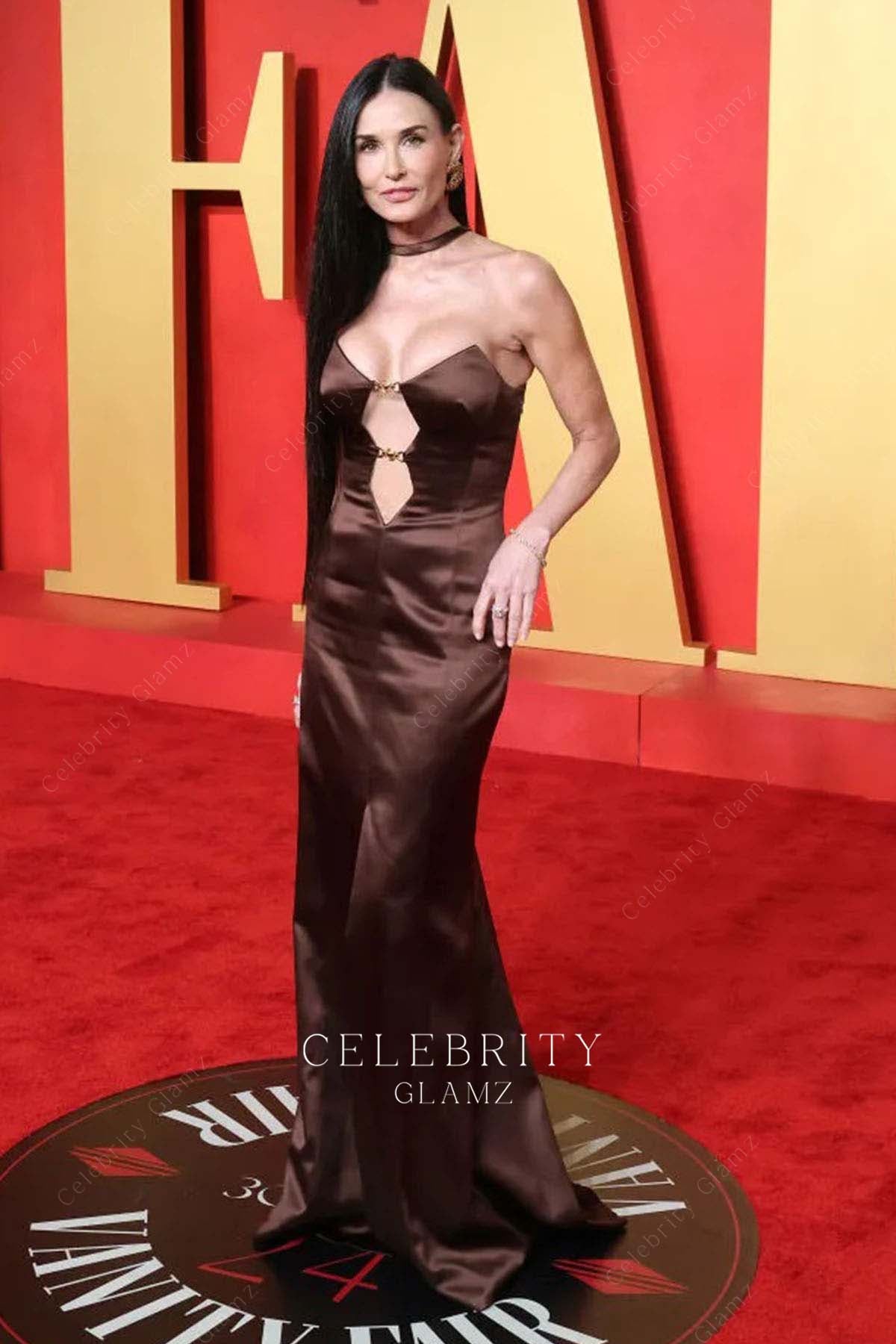 Demi Moore v neck dress 2024 Oscars after party