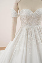 detachable sleeves gliitter wedding dress