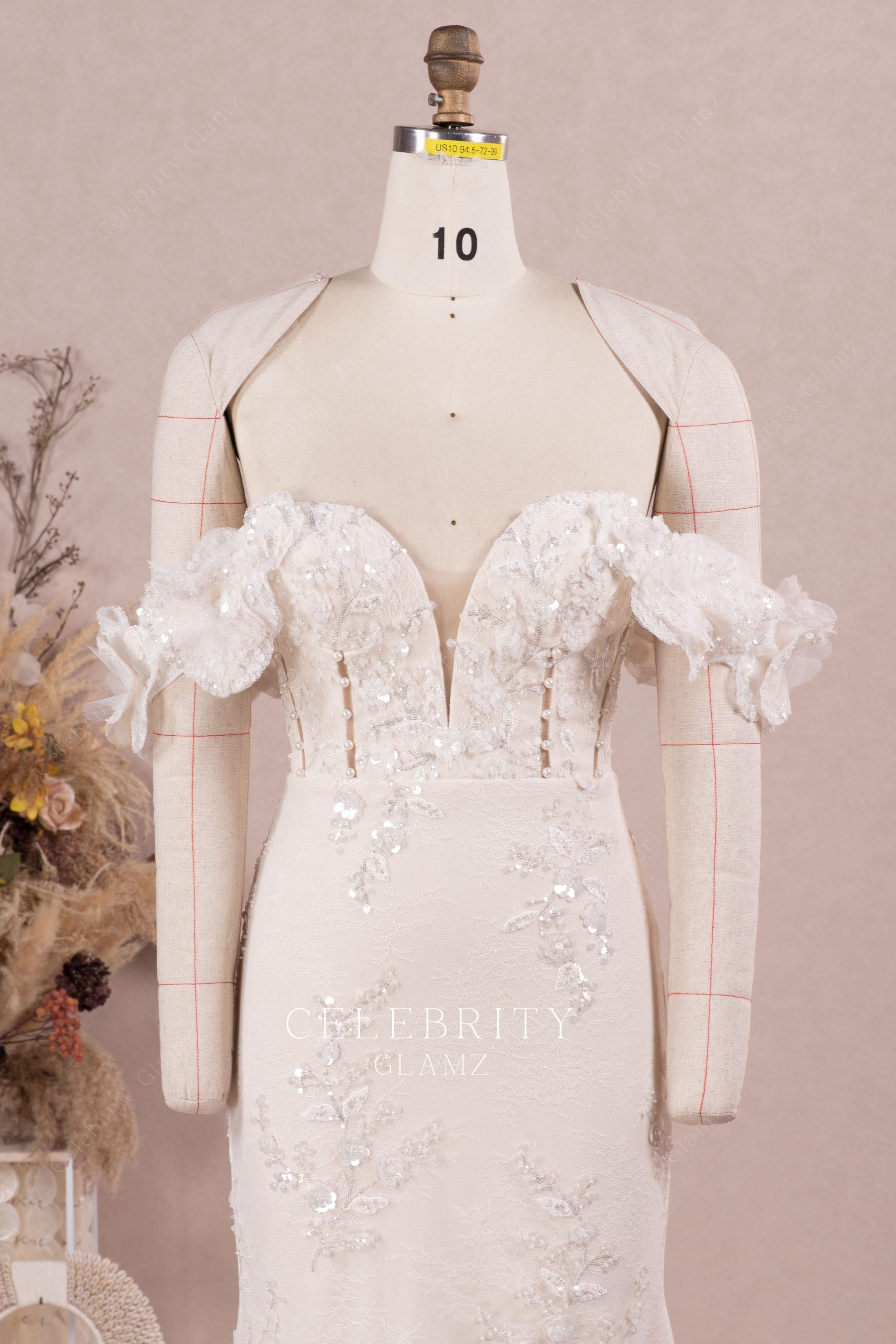 detachable sleeves lace wedding dress