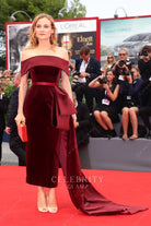 Diane Kruger burgundy off shoulder velvet red carpet dress