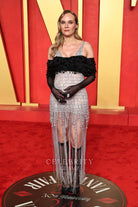 Diane Kruger cold shoulder sleeves prom dress2024 Oscars after party