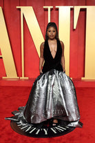 Dominique Fishback plunging neck prom dress 2024 Oscars after party 