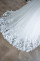 dreamy flowy long train wedding dress