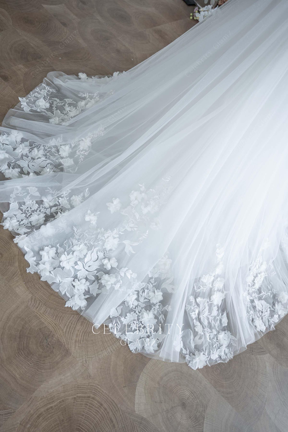 dreamy flowy long train wedding dress