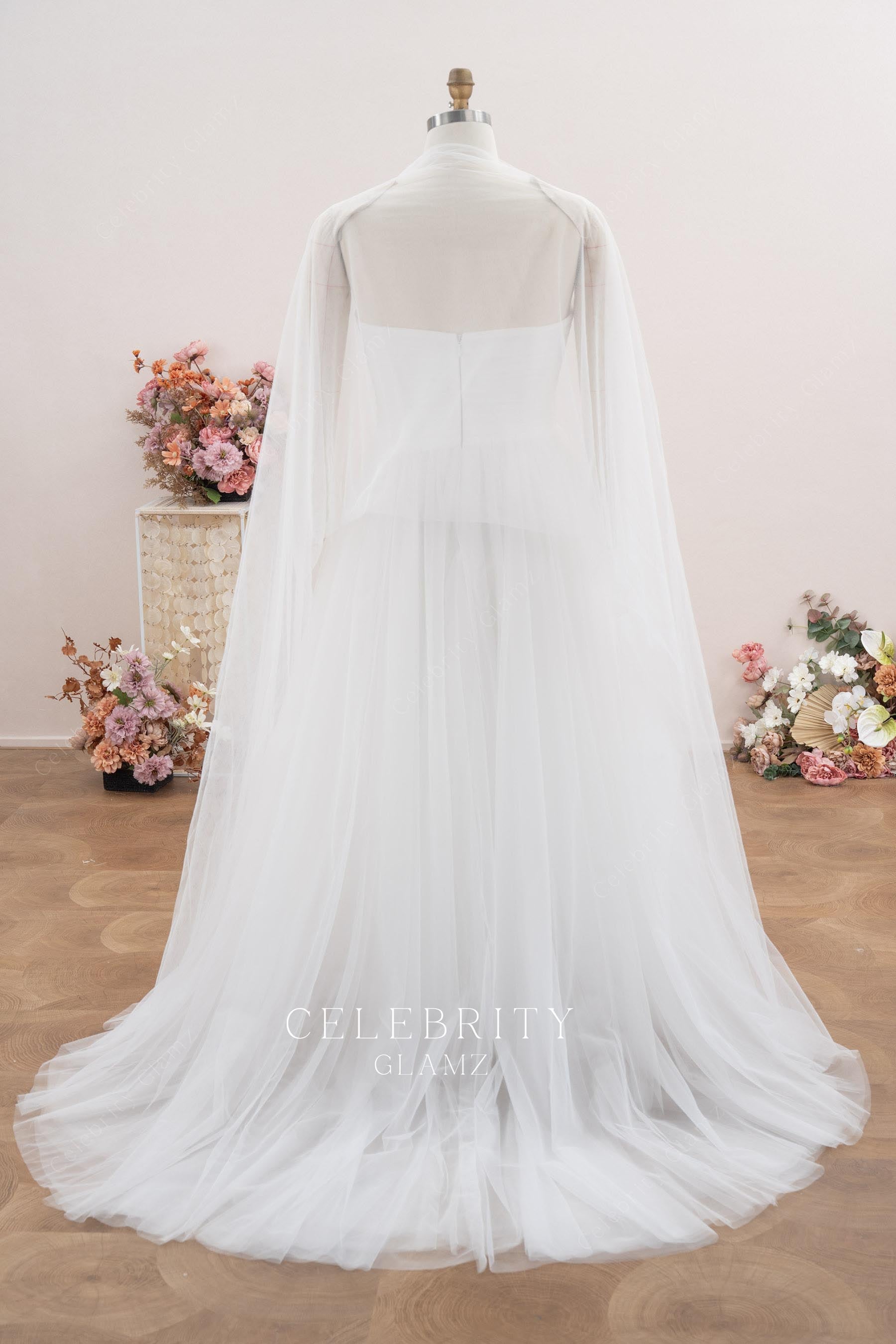 dreamy tulle cape wedding dress