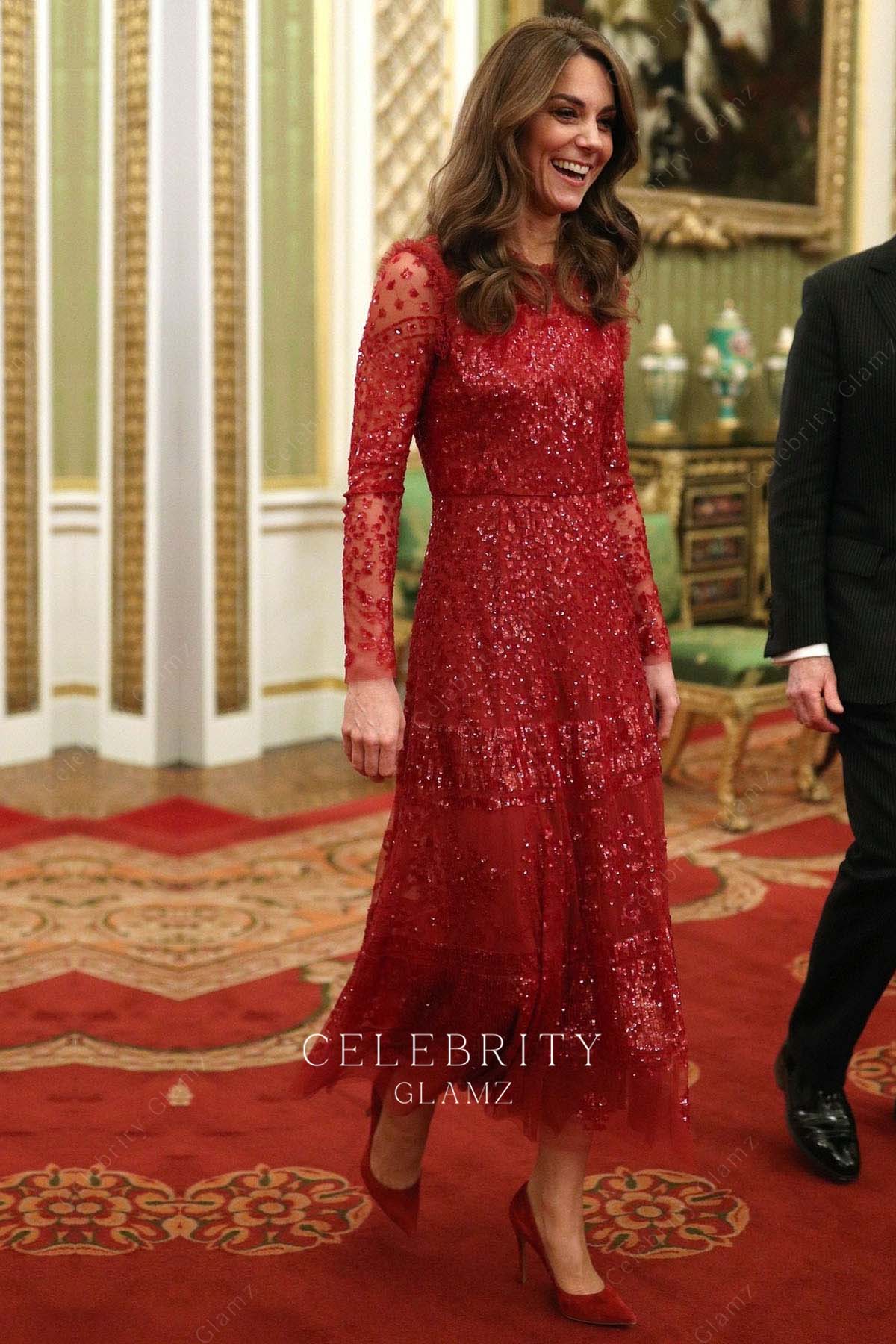 Duchess red glitter lace formal dress investment summit reception 2020