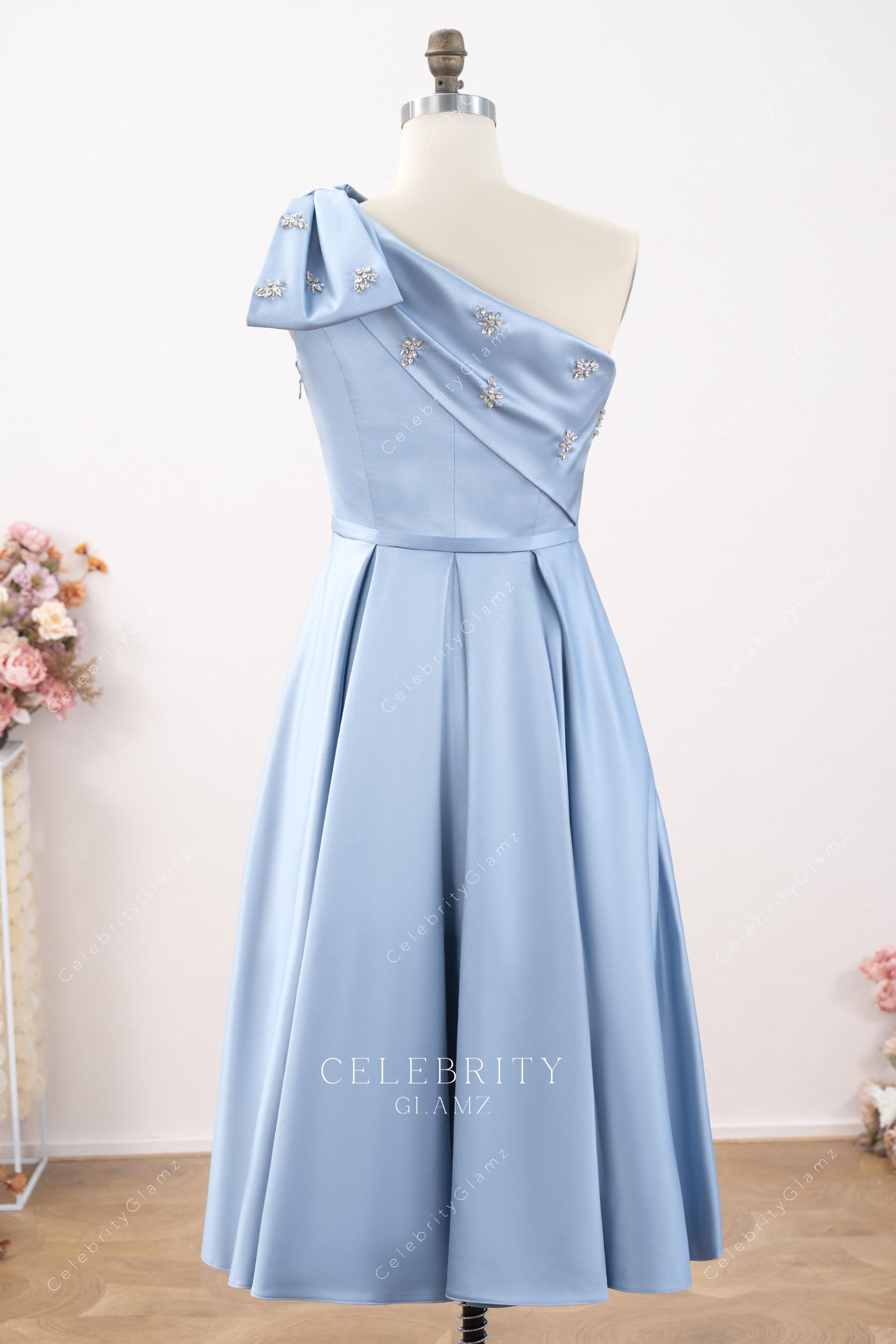 dusty blue a line mother of bride dress