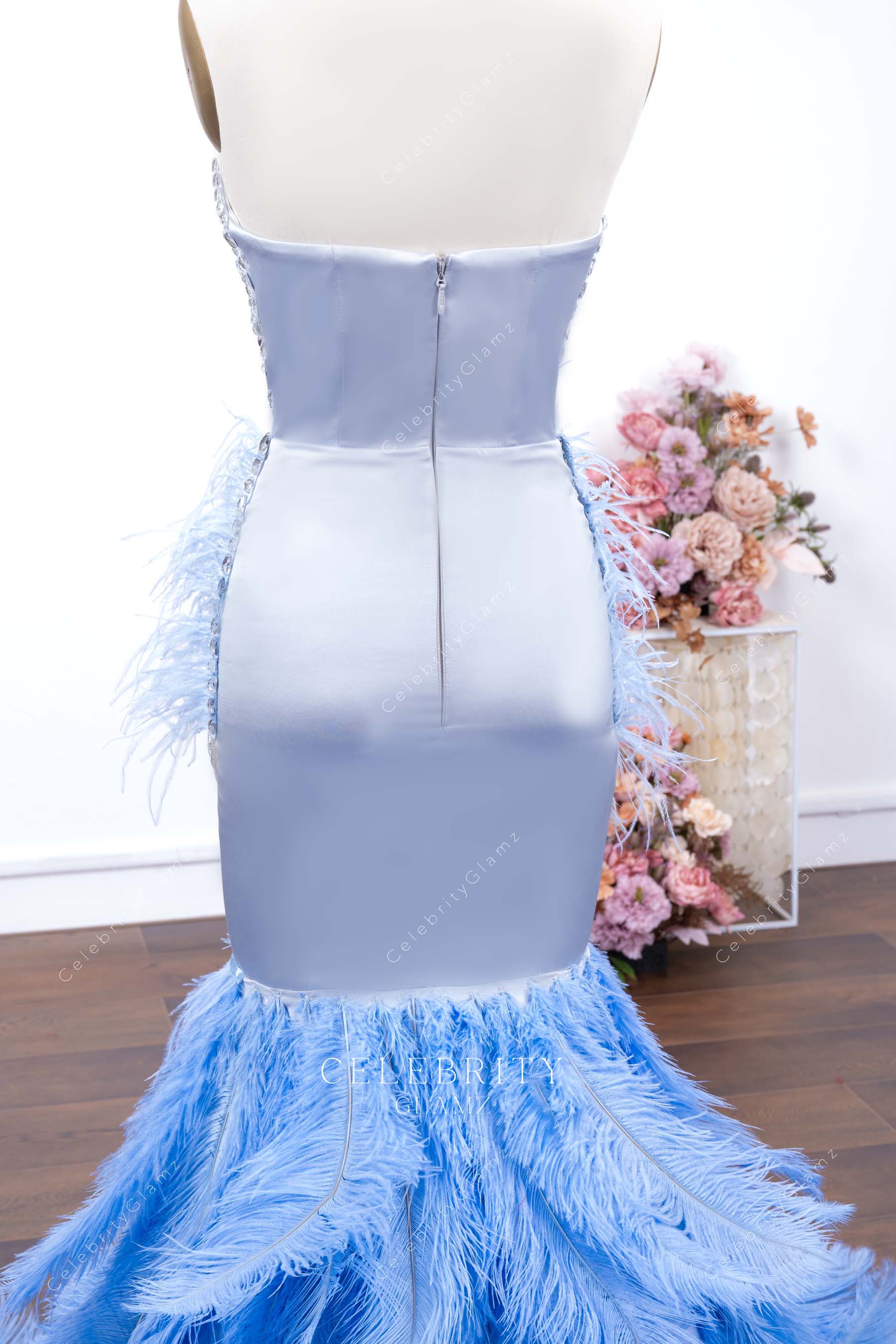 dusty blue backless trumpet prom dress