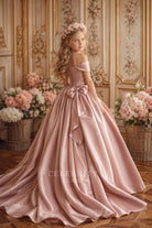 dusty rose a line court train kids formal ballgown