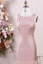 dusty rose boat neck party dress