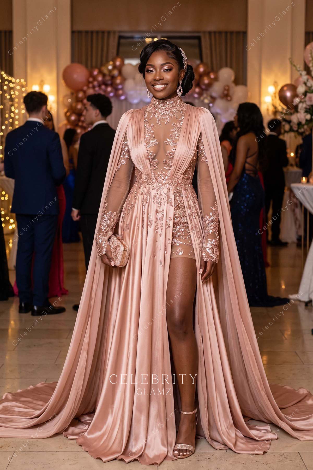 dusty rose lace appliques a line satin formal dress