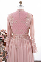dusty rose long sleeves formal dress 