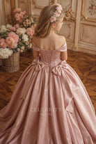 dusty rose off shoulder kids formal ballgown